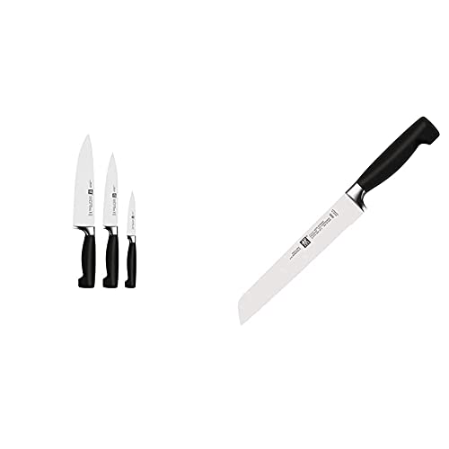 Zwilling knife set, 3-piece, paring/garnishing knife, meat knife, chef's knife, four-star &amp; bread knife, blade length: 20 cm, serrated blade, four-star on sale