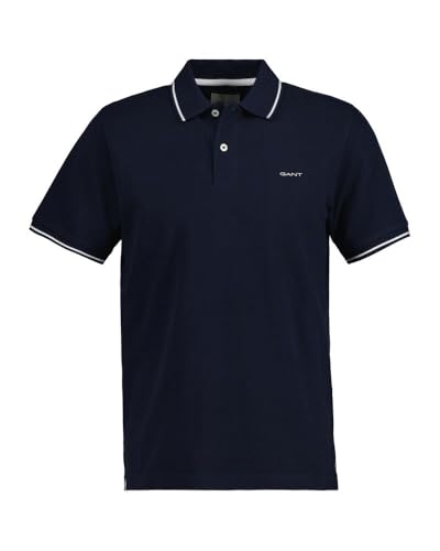 Gant Herren Tipping SS Pique Rugger Polohemd, Evening Blue, im Sale