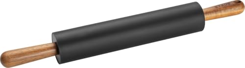 STAUB rolling pin, length: 45 cm, rolling width: 26 cm, black BPA-free silicone and acacia wood, ergonomic handle, black and brown on sale