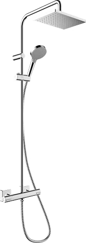 Thumbnail for hansgrohe Vernis Shape - Duschsystem mit Thermostat, Regendusche (230 x 170 mm) mit Armatur, Handbrause (2 Strahlarten), Schlauch, Brausestange und eckiger Kopfbrause (1 Strahlart), Chrom, 26286000 im Sale