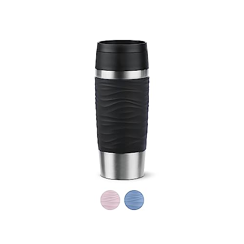 Emsa N20212 Travel Mug Wave Isolierbecher 0,36 Liter | neuer Komfort-Schraubverschluss | Edelstahl | 4h heiß und 8h kalt | 100% dicht | spülmaschinenfest | 360°-Trinköffnung | Schwarz im Sale