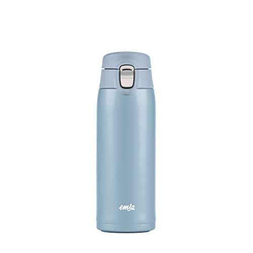 Emsa N21509 Travel Mug Light Thermo/Isolierbecher aus Edelstahl, 0,4 Liter, 8h heiß, 16h kalt, 100 Prozent dicht, auslaufsicher, spülmaschinengeeignet, Klappverschlussystem, Blau, 1 Stück (1er Pack) im Sale