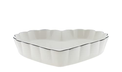 Bastion Collections Schale Heart Ruffle Keramik weiß schwarz Herzform 22x3,5cm Keramikschale Auflaufform BC Tray Heart Ruffle im Sale