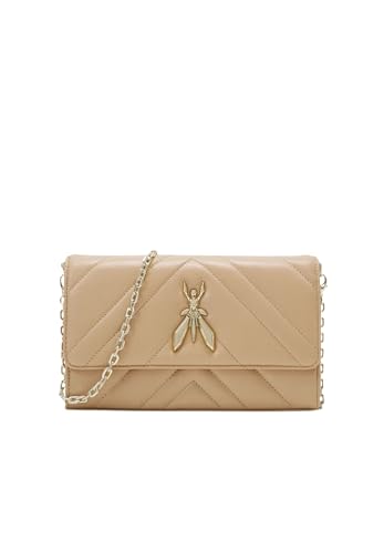 PATRIZIA PEPE quilted leather shoulder bag with metal Fly logo Beige, Camel Beige (B524), One size on sale