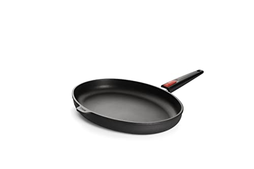Woll Nowo Titanium Guss-Fischpfanne, oval - Induktiv -, 38 x 28.4 cm, 5 cm hoch, mit abnehmbarem Stiel - Geeignet für alle Herdarten, Aluminiumguss, Antihaft-Versiegelung, backofenfest, schwarz im Sale