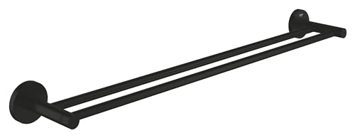 GROHE Double Towel Bar Start-Doppel-Badetuchhalter (für 2 große Handtücher, 65cm breit (Bohrabstand 60cm), verdeckte Befestigung, zum Bohren), schwarz, 412032430, Matte Black im Sale