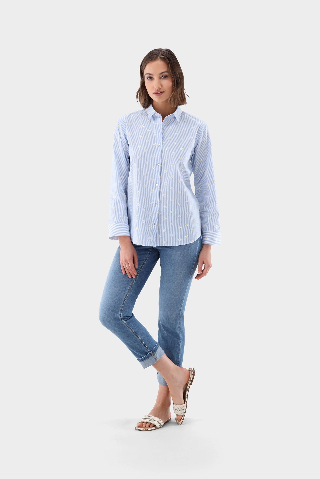 Van Laack striped shirt blouse with floral embroidery on sale