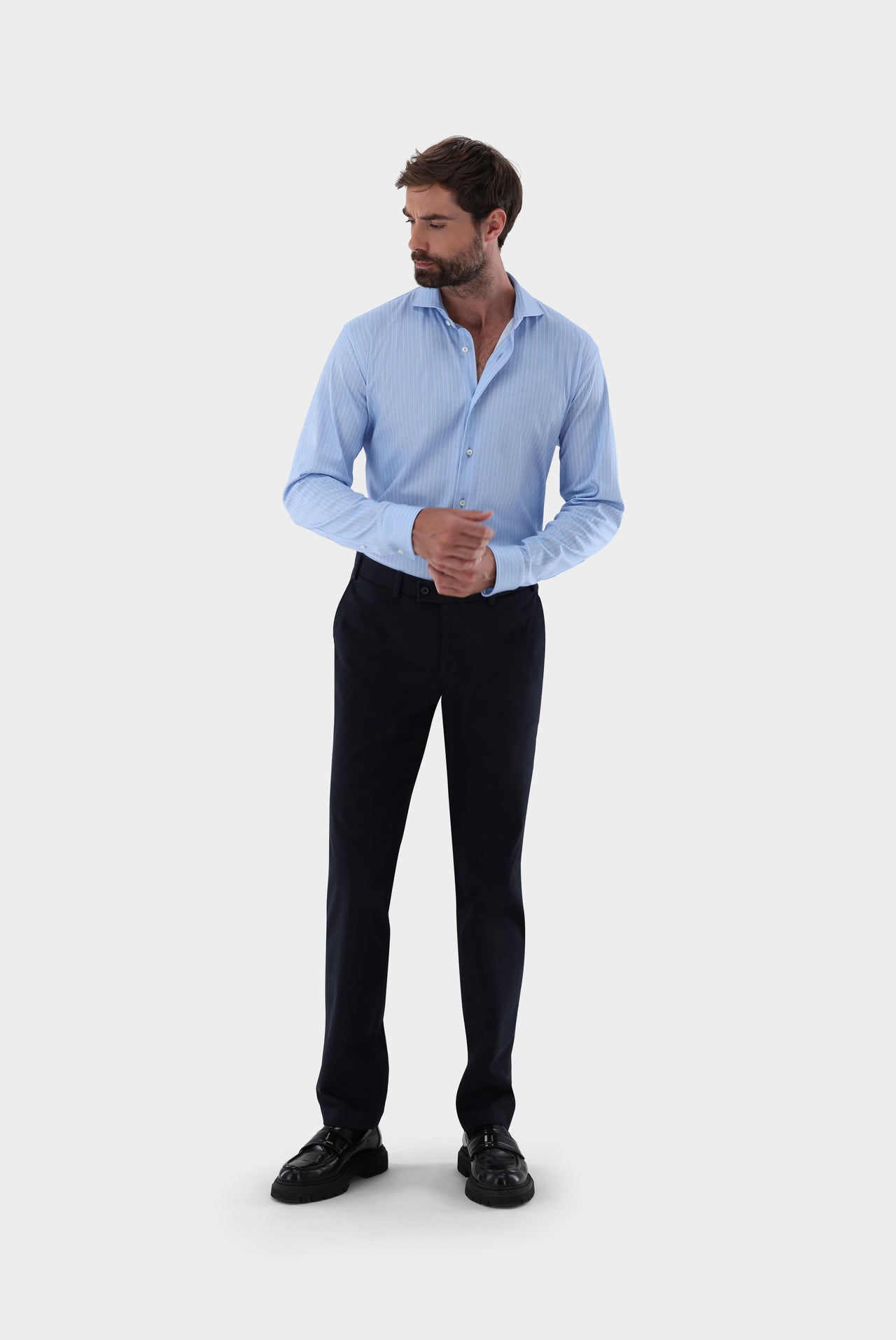 Van Laack jersey shirt made of Swiss cotton with pinstripes on sale