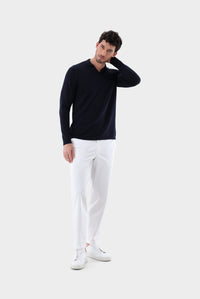 Thumbnail for Van Laack Knitted V-Neck Long Sleeve Polo Shirt with Linen on Sale