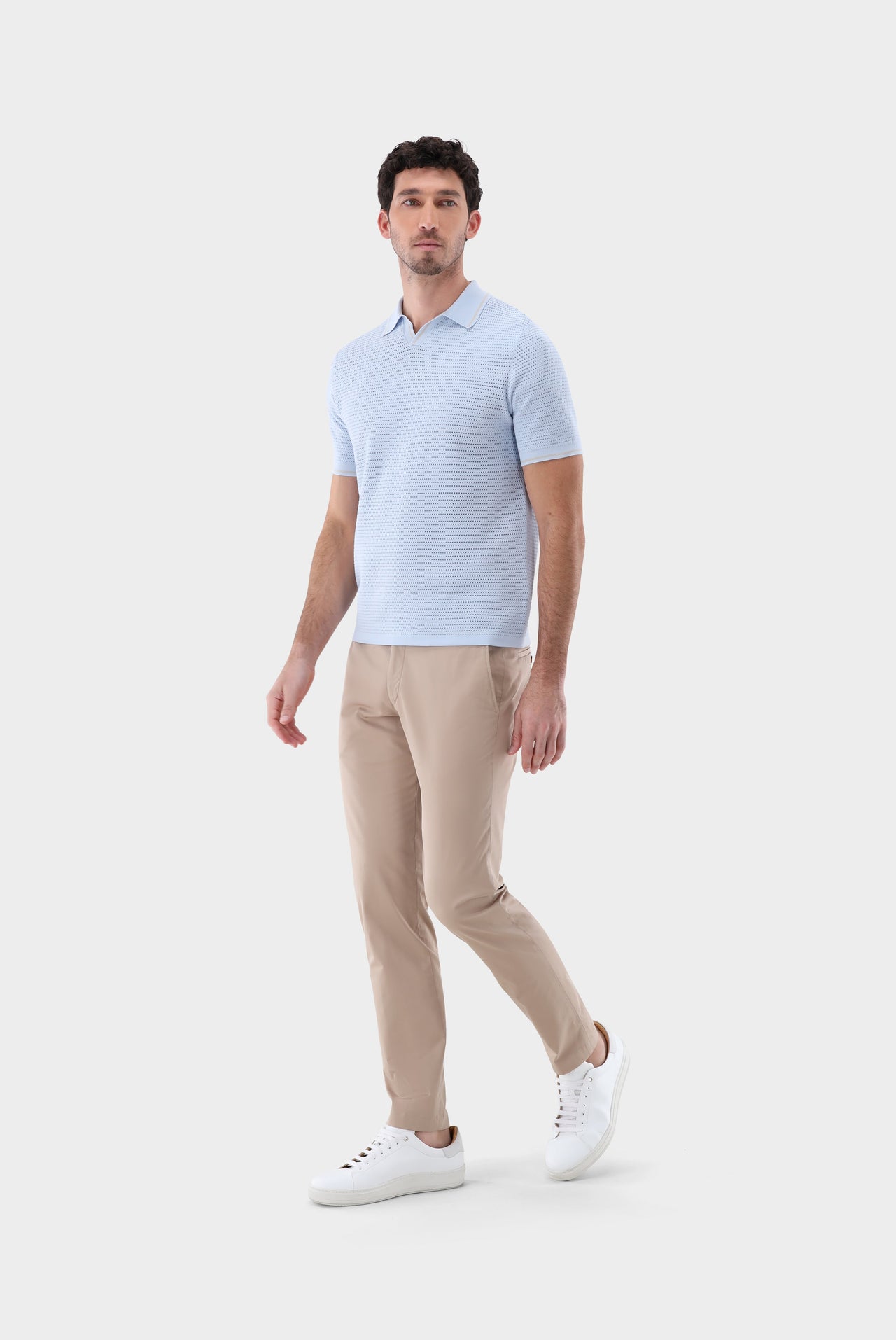 Van Laack V-neck polo with retro structure and contrast collar on sale