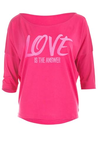 Winshape Damen Ultra Leichtes Modal-3/4-arm Mcs001 Mit Neon Pinkem Glitzer-Aufdruck „Love The Answer” T-Shirt, Deep-pink, EU im Sale