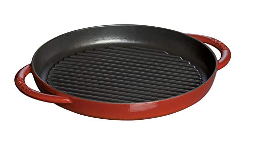 Staub Grillpfanne rund (26 cm, induktionsgeeignet, mit mattschwarzer Emaillierung im Inneren der Pfanne) kirschrot im Sale