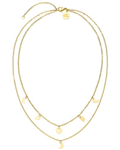 Purelei Luna Kette Damen (Gold) – Halskette Damen aus langlebigem Edelstahl – Wasserfeste Kette mit Anhänger – 40-45 cm Länge verstellbar – Halskette für deinen individuellen Look im Sale