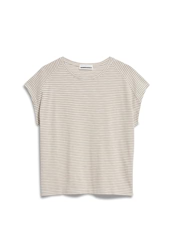 ARMEDANGELS Damen T-Shirt aus Bio-Baumwolle ONELIAA Lovely Stripes Loose Fit Lavender Light-Oatmilk im Sale