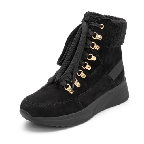 VITAFORM Stiefeletten Damen Winter Schwarz - Italienisches Veloursleder - Gefütterte Stiefel Damen - Bequeme Schuhe für Herbst und Winter im Sale