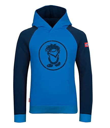 Trollkids Kinder Stavanger Hoodie Kapuzen Pullover, Marineblau/Mittelblau, im Sale