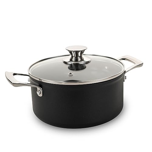 Genius Cerafit Plasma Kochtopf 20 cm mit Glasdeckel - Topf beschichtet mit 3l Fassungsvolumen aus Edelstahl | Nudeltopf für alle Herdarten mit geichmäßiger Hitzeverteilung Schwarz im Sale