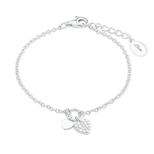 s.Oliver bracelet 925 Sterling silver girls' children's bracelet, with synthetic zirconia, 14+2 cm, white, heart, comes in a jewelry gift box, on sale