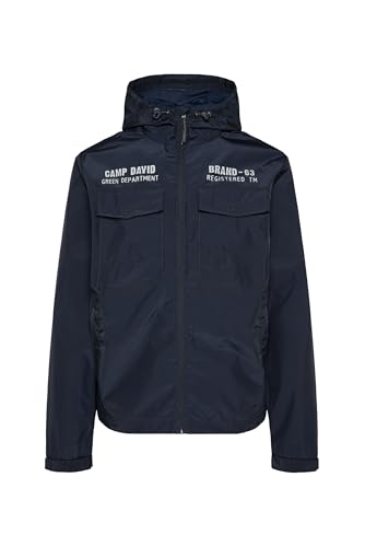 Camp David Herren Windbreaker-Jacke mit Kapuze und Rückenprint Blue Navy im Sale