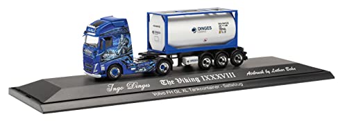 herpa 122238 Volvo FH Gl.  2020 Tankcontainer-Sattelzug „Ingo Dinges“ originalgetreu im Maßstab 1:87, Modell LKW für Diorama, Modellbau Sammlerstück, Deko Miniaturmodelle, weiß blau im Sale