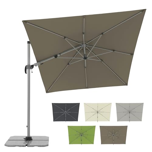 Doppler Parasol SP-AZ 320x240 cm Greige-Taupe - Cantilever parasol, foldable + rotatable + tiltable - Garden parasol with UV protection 50+ - Crank-operated parasol made of aluminum - Rain-resistant polyester canopy