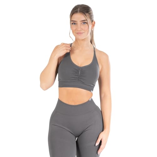 SMILODOX Damen Sport BH Solid Scrunch geeignet für Gym, Fittness, Laufen, im Sale