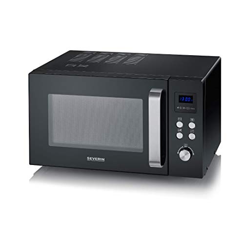 SEVERIN Solo Microwave, microwave for defrosting, cooking and heating, microwave with turntable for even heat distribution, black / stainless steel, MW 7756 on sale