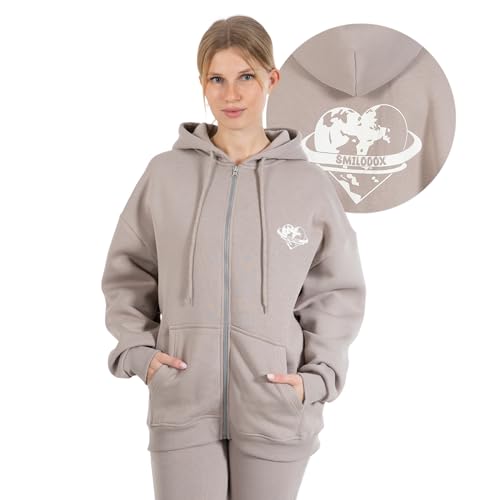 SMILODOX Zip Hoodie Damen Amora, Pullover Sweatshirt Damen, Oversize Baumwoll-Jacke mit Kapuze und aufgesetzten Taschen, Strickacke Damen, Ideal für Sport, Gym, Fitness und Freizeit im Sale