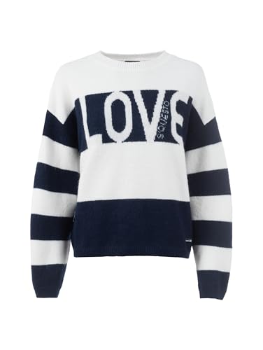 s'questo Knit 1/1 Sweater, Modern Stripes, Blue, Navy Lettering Soquesto Collection Love Letters on Sale