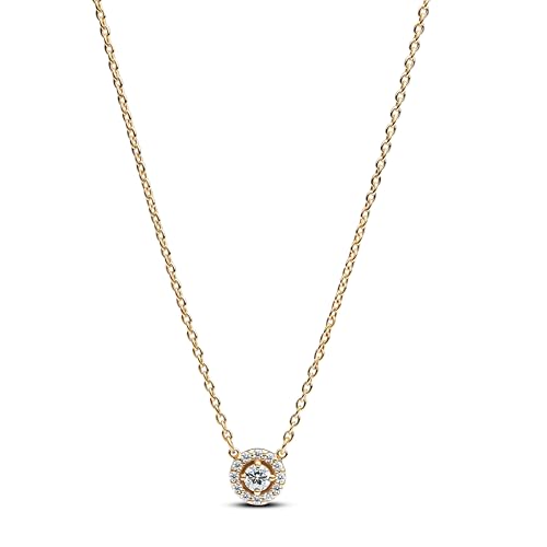 PANDORA Timeless Runder Pavé-Strahlenkranz-Anhänger Halskette aus Sterlingsilber mit vergoldeter Metalllegierung und Zirkonia, 363548C01-45 im Sale