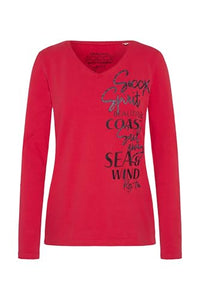 Thumbnail for SOCCX Damen Longsleeve mit V-Ausschnitt und Glitter-Puff-Prints Blue Navy im Sale