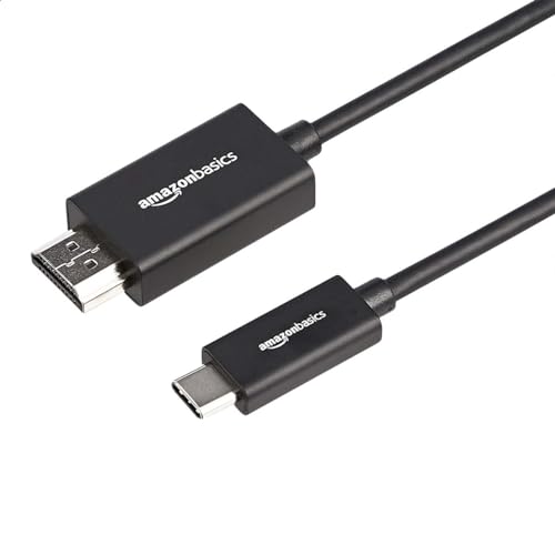 Amazon Basics Premium Aluminum USB-C (Source) to HDMI (Display) Adapter Cable, Thunderbolt 3 Compatible, 4K at 60 Hz, 1.8 m, Black