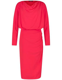 Thumbnail for Taifun women's feminine dress with waterfall neckline, long sleeves, plain, knee-length, Cherry Red 48 on sale
