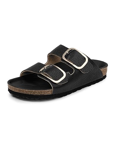 VITAFORM Pantoletten bequem - Naturkork Fußbett Komfort Luftpolster - Hausschuhe Herren und Damen - Leder schwarz 35 im Sale