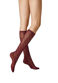 Thumbnail for KUNERT Women's Knee Highs Diagonal Crochet Fashion Wine 1543 35-38 on Sale