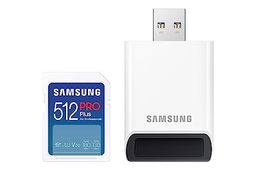 Samsung PRO Plus SD Card, 512 GB, UHS-I U3, Full HD &amp; 4K UHD, 180 MB/s Read, 130 MB/s Write, Memory Card for Cameras and Drones, Incl. USB Card Reader, MB-SD512SB/WW on Sale
