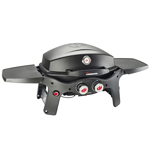 LANDMANN Pantera 3.0 Gas Grill | 3 continuously adjustable stainless steel burners | With temperature display in the lid &amp; electronic ignition | Enameled cast iron grill grate [Black] on sale