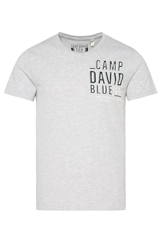 Camp David Herren T-Shirt V-Neck mit Logo Artwork Nautic Navy im Sale