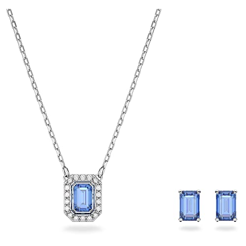 Swarovski Una Set, Blue and Rhodium-Plated Necklace and Earrings with Radiant Swarovski Crystals on Sale