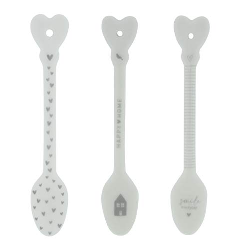 Bastion Collections BC Löffel Hearts Happy Smile 3tlg. Set Keramik Weiss grau Keramikbesteck Spoon Küche Besteck Gedeckter Tisch im Sale