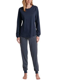 Thumbnail for CALIDA Midnight Dreams Bündchen-Pyjama Damen, aus 100% Dicker Baumwolle im Sale