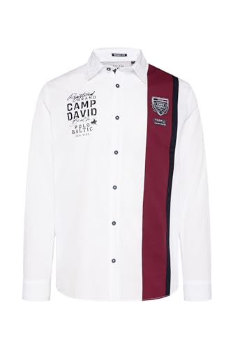 Camp David Herren Langarmhemd mit Color-Blocking und Artworks Opticwhite im Sale