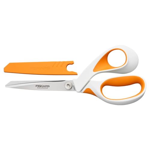 Fiskars Razor Edge Stoffschere, Länge: 20,7 cm, Rostfreie Stahl-Klinge/Kunststoff-Griffe, Weiß/Orange, 1070078 im Sale