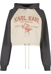 Thumbnail for Karl Kani Woven Signature Street Academy Crop Raglan Hoodie Light Sand/Blue im Sale