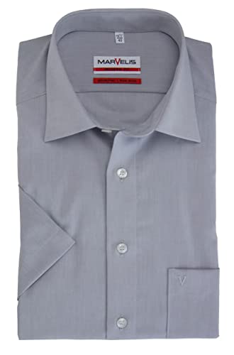 Marvelis Herren Businesshemd Kurzarm Non-Iron Modern Fit,Chambray,New Kent,Mittelgrau 60,44 im Sale