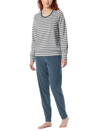 Schiesser Damen Schlafanzug lang Frottee warm kuschelig wohlfühlen-Nightwear Pyjamaset, Jeansblau_181968, 40 im Sale