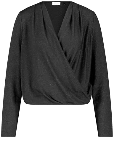 Gerry Weber Damen Glitzerndes Shirt mit Wickeleffekt Langarm unifarben Schwarz 42 im Sale