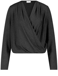 Thumbnail for Gerry Weber Damen Glitzerndes Shirt mit Wickeleffekt Langarm unifarben Schwarz 42 im Sale