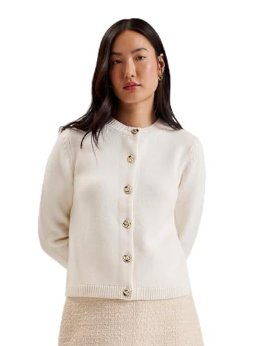 Ted Baker Damen WMK-JAYCEY-Rose Button Crew Neck Cardigan Strickjacke, Ivory, 36 im Sale