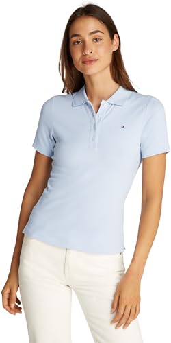 Tommy Hilfiger Damen Poloshirt Kurzarm 1985 Pique Slim Fit, Blau (Breezy Blue), im Sale